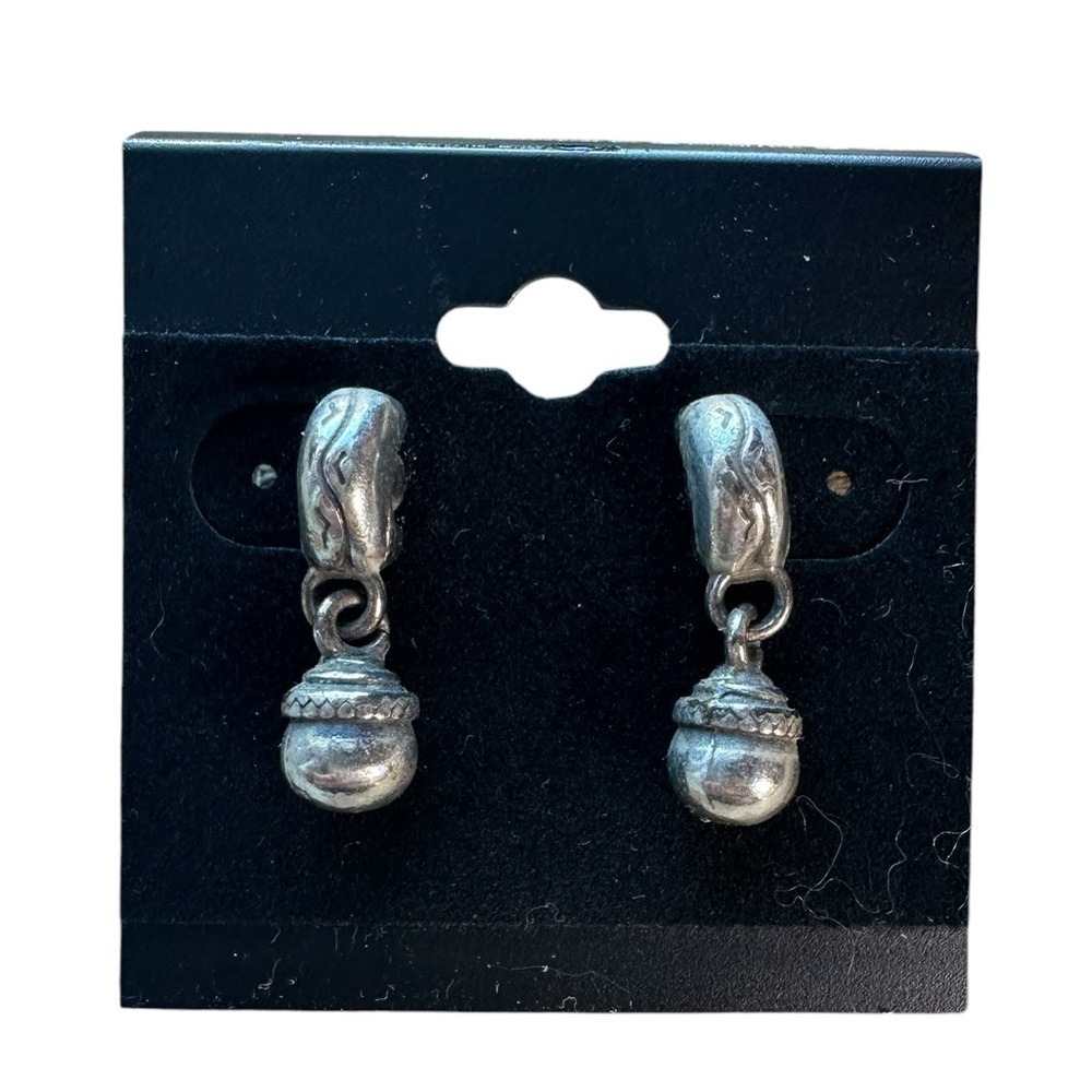 Vintage Silver-Tone Textured Bead Dangle Stud Earrings
